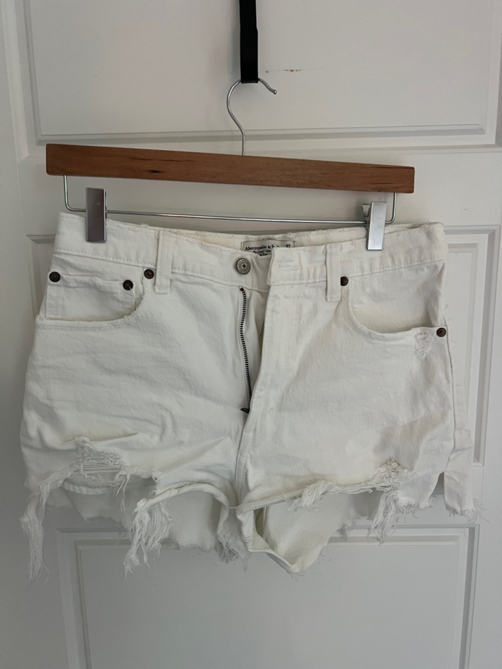 Abercrombie & Fitch White Distressed Denim Cutoff Shorts